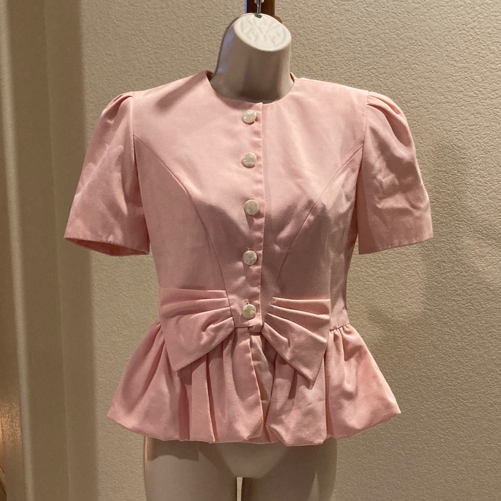 Elegant Vintage pantsuit Pink Button-Up Women's Top